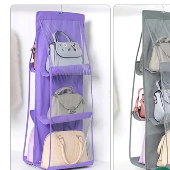 Hanging Handbag Storage Organizer 6 Pocket Double-Sided With Rotating Hook - Picture 3 of 10